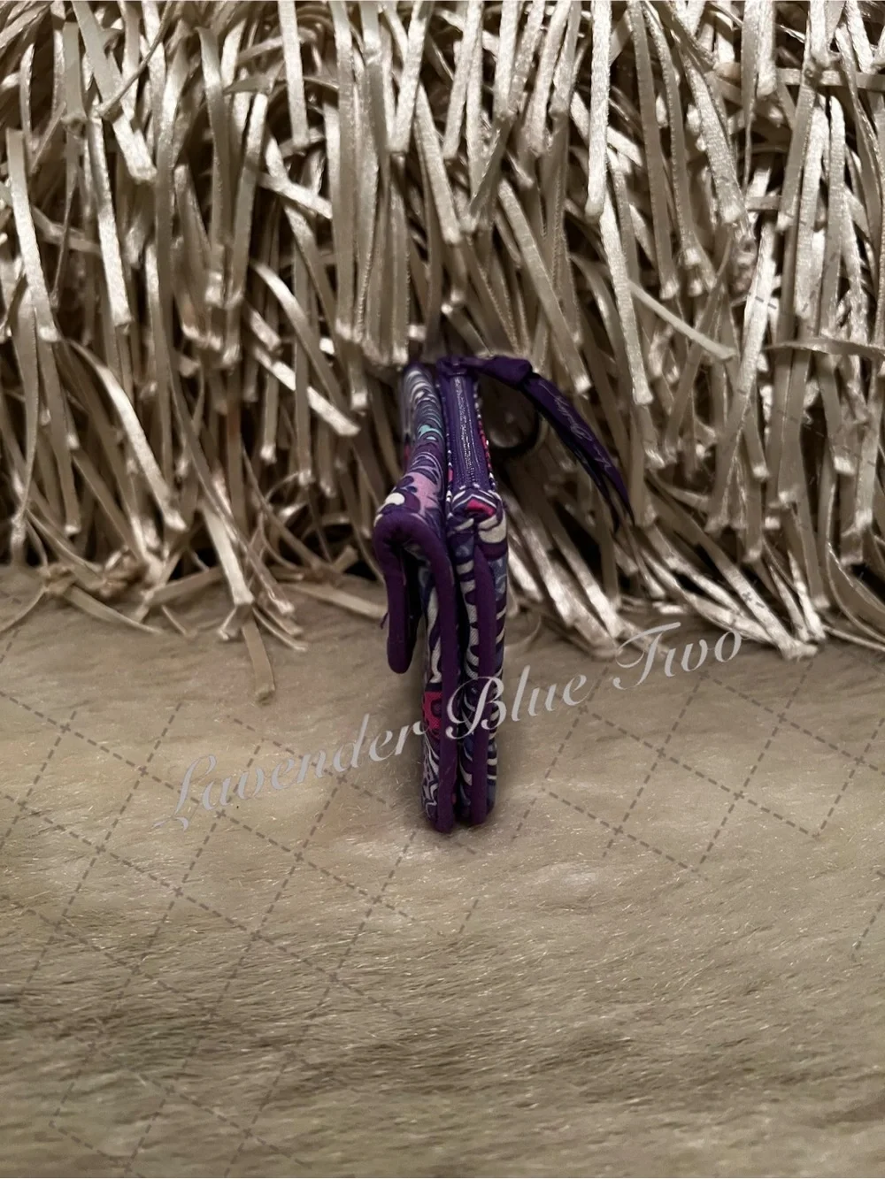 VERA BRADLEY Lilac Tapestry 2016 Double Sided Keychain ID Cardholder Purple